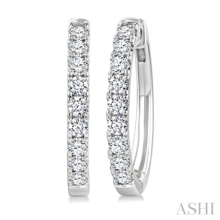 1 Ctw Round Cut Diamond Hoop Earrings in 14K White gold
