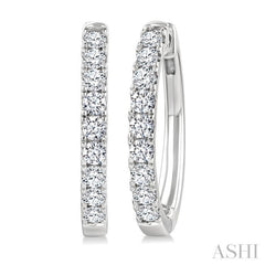 1 Ctw Round Cut Diamond Hoop Earrings in 14K White gold