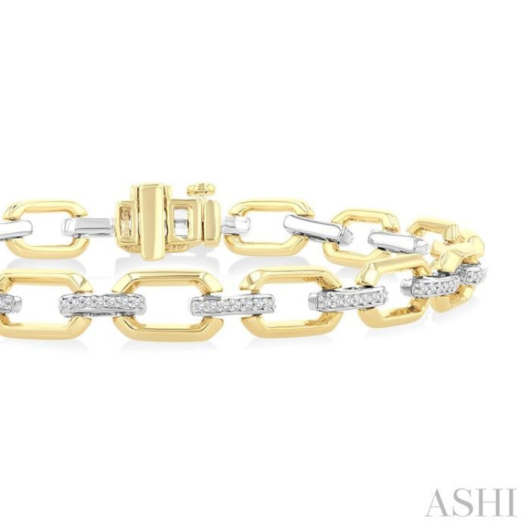 1/3 Ctw Round Cut Diamond Bold Octagonal Shape Link Bracelet in 10K Yellow and White Gold