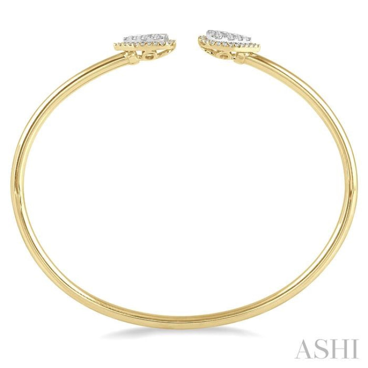 5/8 Ctw Pear Shape Lovebright Open Cuff Diamond Bangle in 14K Yellow and White Gold