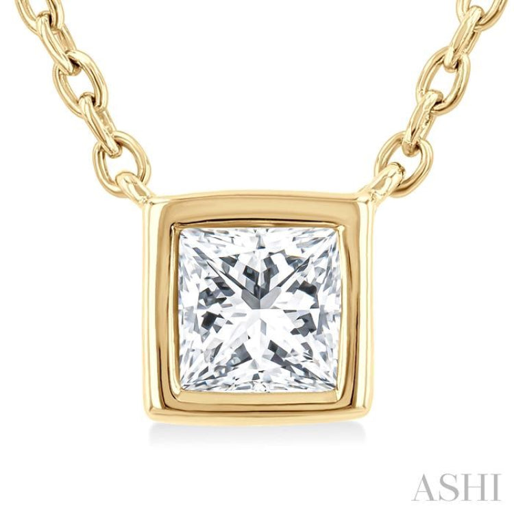 1/6 Ctw Petite Bezel Set Princess Cut Diamond Fashion Pendant With Chain in 10K Yellow Gold