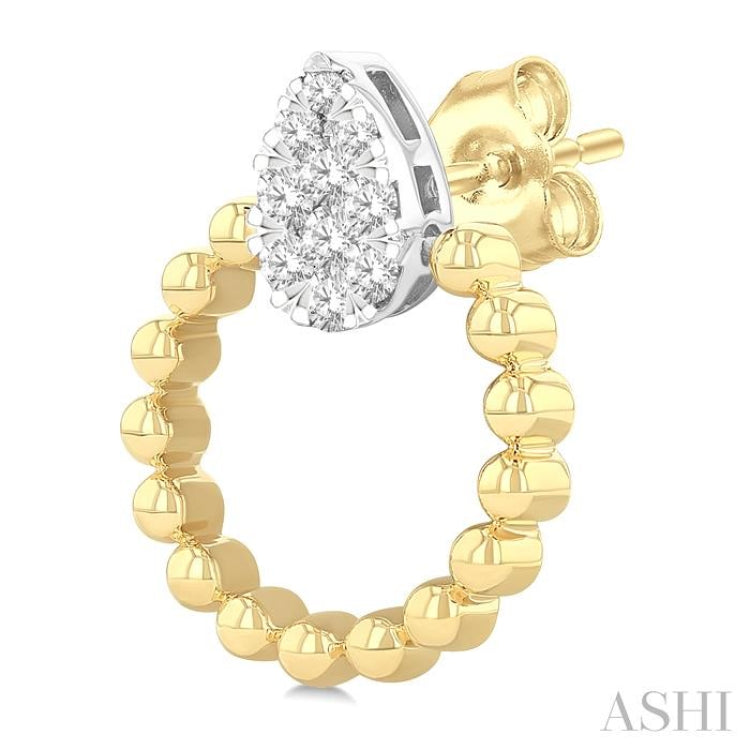 1/4 Ctw Round Cut Diamond Bead Shank Pear Shape Lovebright Earrings in 10K Yellow and White Gold