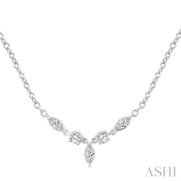 1/3 Ctw Marquise & Round Cut Diamond Necklace in 14K White Gold