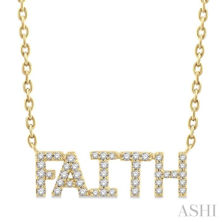 1/6 Ctw 'FAITH' Block Round Cut Diamond Necklace in 10K Yellow Gold