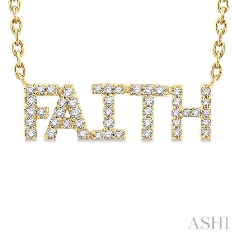 1/6 Ctw 'FAITH' Block Round Cut Diamond Necklace in 10K Yellow Gold