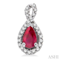 5x3 MM Pear Shape Ruby and 1/6 Ctw Round Cut Diamond Earrings in 14K White Gold