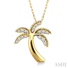 1/10 Ctw Palm Tree Round Cut Diamond Pendant in 10K Yellow Gold with Chain