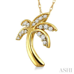 1/10 Ctw Palm Tree Single Cut Diamond Pendant in 10K Yellow Gold with Chain