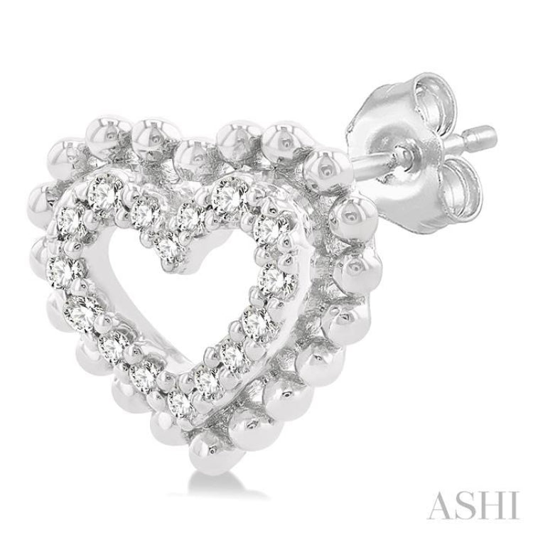 1/8 Ctw Petite Heart Round Cut Diamond Fashion Stud Earring in 10K White Gold