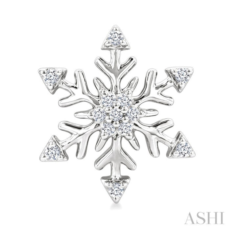 1/10 Ctw Petite Snowflake Round Cut Diamond Halo Fashion Stud Earring in 10K White Gold