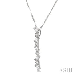 1/3 Ctw Zig-Zag Baguette and Round Cut Diamond Pendant With Chain in 14K White Gold