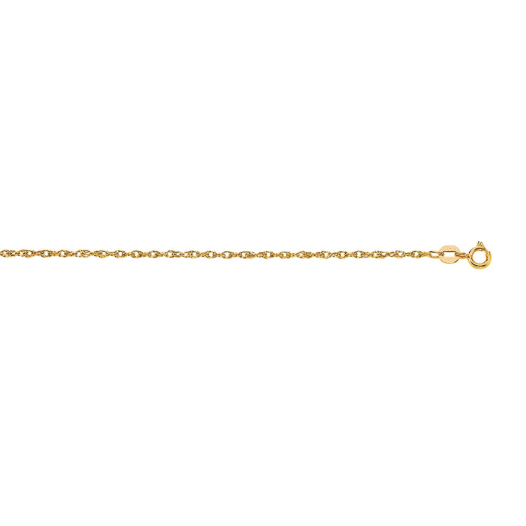 14K Yellow Gold .95mm Machine Rope 16 Chain (Carded) with Spring Ring Lock