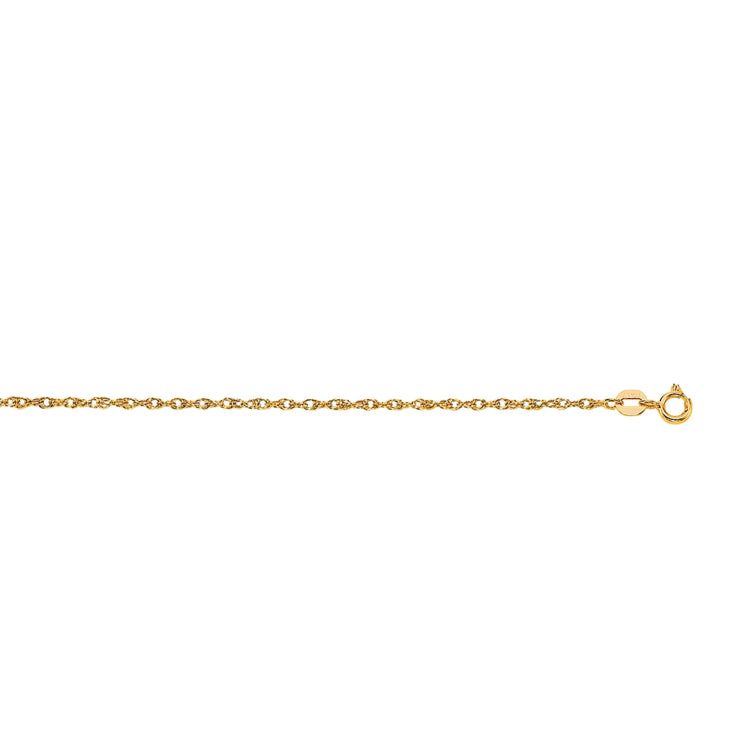 14K Yellow Gold 1.0mm Machine Rope 18 Chain (Carded) with Spring Ring Lock