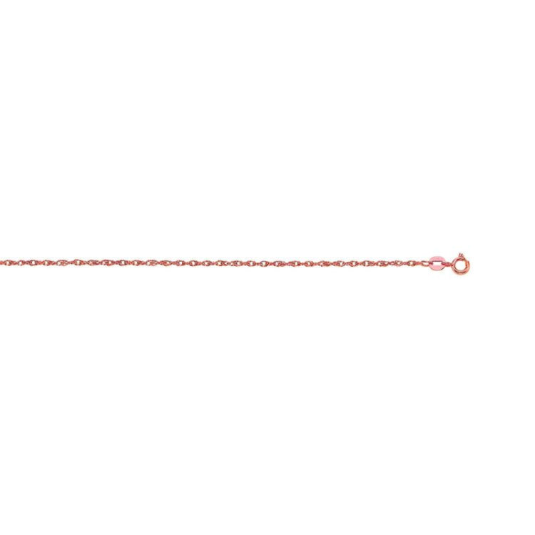 14K Rose Gold .95mm Machine Rope 20 Chain (Carded) with Spring Ring Lock