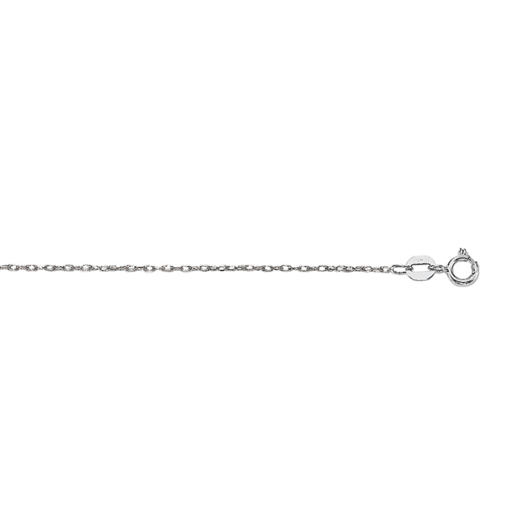 14K White Gold .8mm Machine Rope 18 Chain (Carded) with Spring Ring
