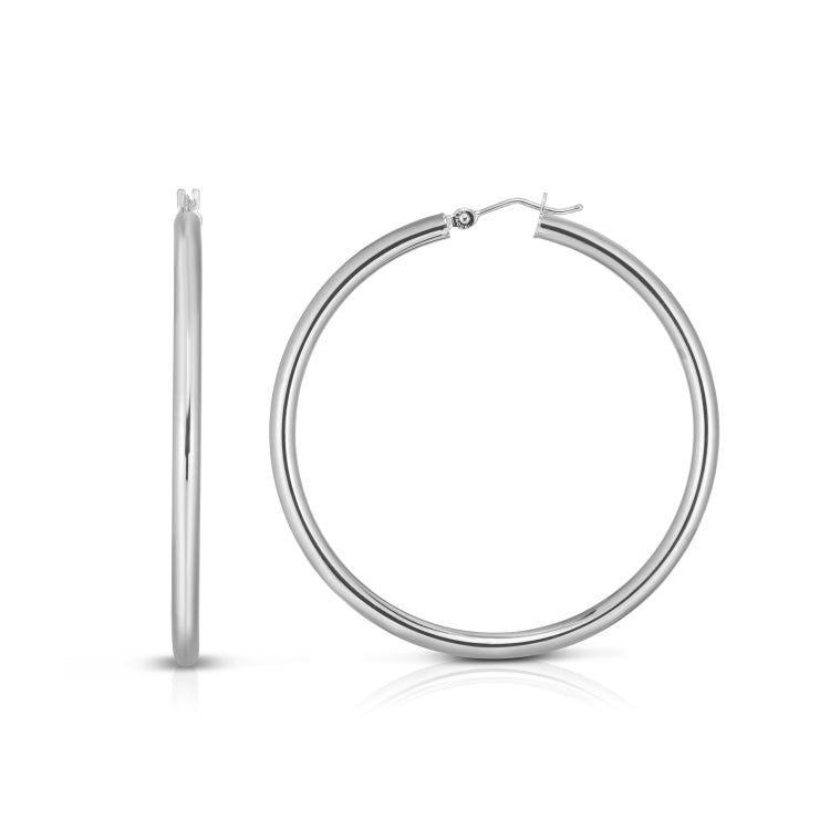 14K White Gold 3x30mm Hoop Earring