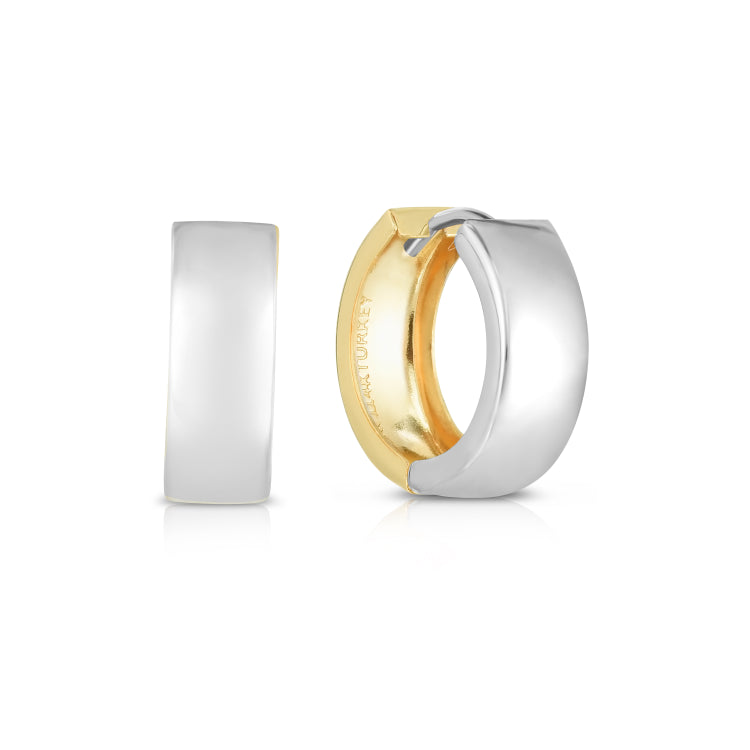 14K Yelllow & White Gold Reversible Huggie Earring