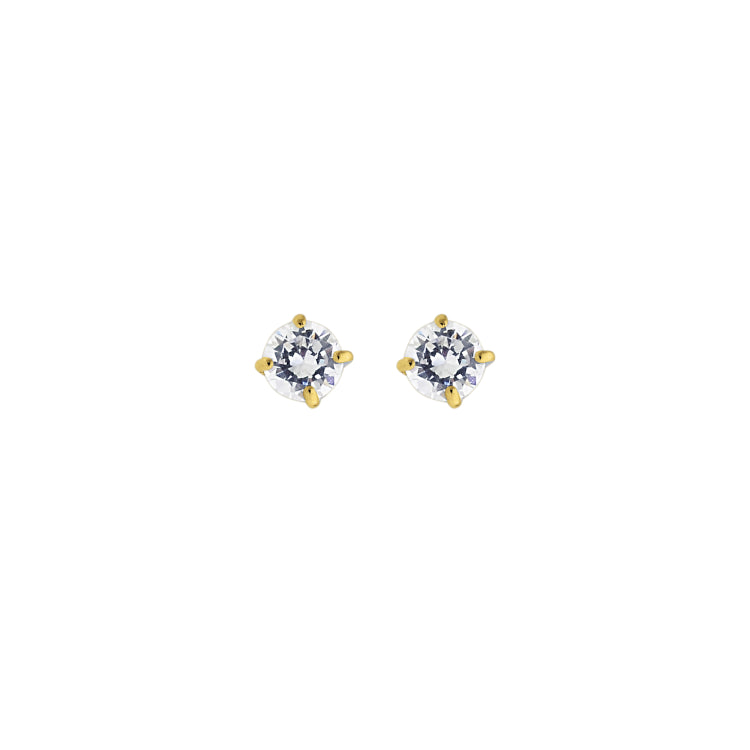 14K Yellow Gold 4mm Round CZ Stud Earring
