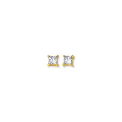 14K Yellow Gold 4mm Princess Cut CZ Stud Earring