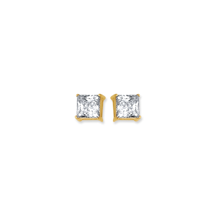 14K Yellow Gold 6mm Princess Cut CZ Stud Earring