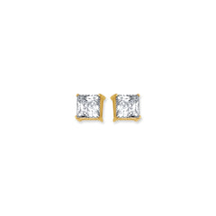 14K Yellow Gold 6mm Princess Cut CZ Stud Earring