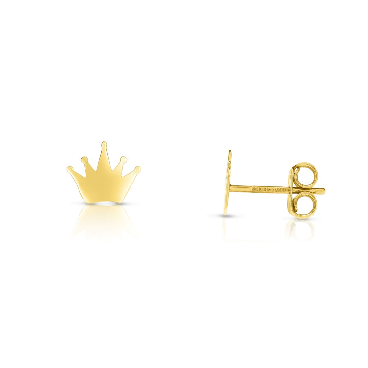 14K Yellow Gold Crown Stud Earring