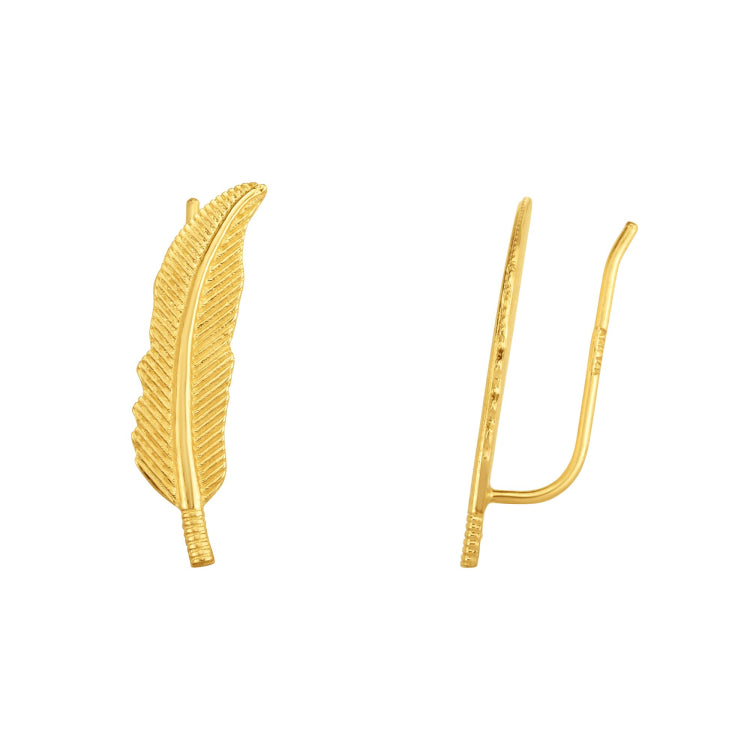 14K Yellow Gold Feather Ear Climber