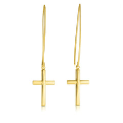 14K Yellow Gold Polished Small Cross Thread Through Drop Earring