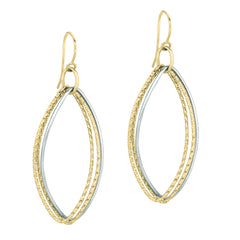 14K Yellow & White Gold Polished & Diamond Cut Dangle Earring