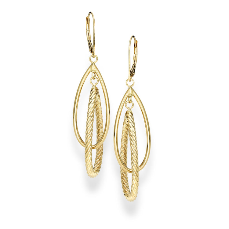 14K Yellow Gold Polished & Twist Dangle Earring