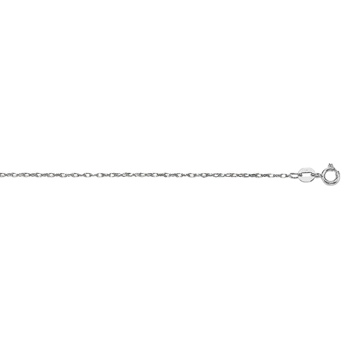 10K White Gold .85mm Machine Rope 18 Chain Carded with Spring Ring
