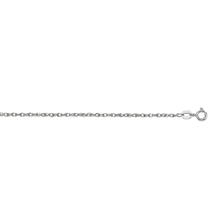 10K White Gold .95mm Machine Rope 18 Chain Carded with Spring Ring