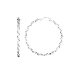 Sterling Silver 45mm Wire Twist Diamond Cut Hoop Earring