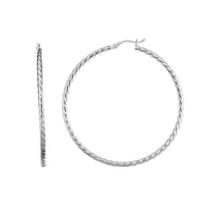 Sterling Silver 50mm Twist Hoop Earring
