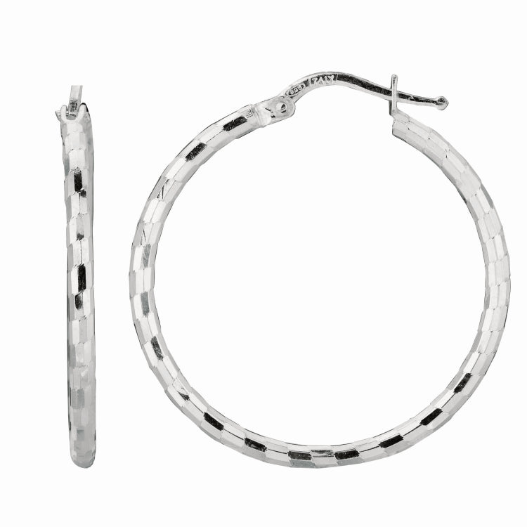Sterling Silver Diamond Cut Squares Large Hoop Earring