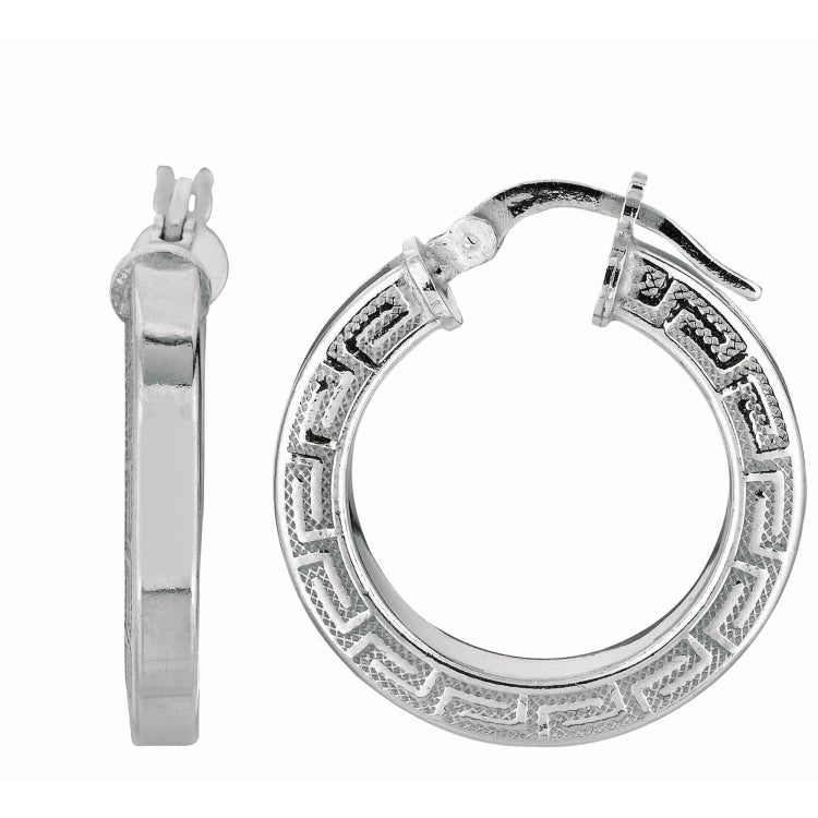 Sterling Silver Greek Key 15mm Hoop Earring