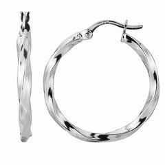 Sterling Silver Large Puff Twist Diamond Cut Hoop Earring
