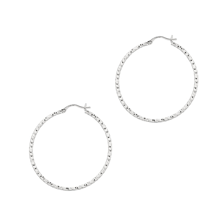 Sterling Silver 2x40MM Diamond Cut Hoop Earring