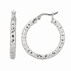 Sterling Silver 3x20MM Diamond Cut Hoop Earring