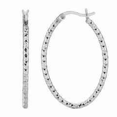 Sterling Silver 2x25MM Diamond Cut Oval Hoop Earring