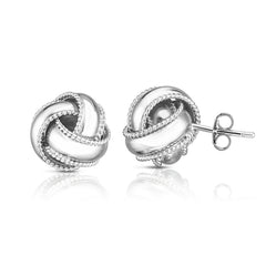 Sterling Silver Textured Border Polished Love Knot Earring