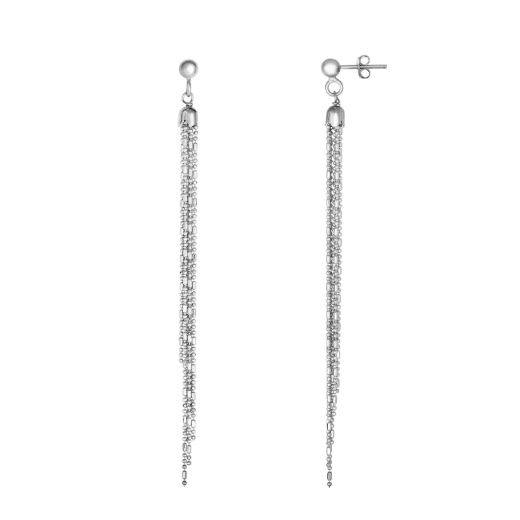 Sterling Silver Bead & Bar Chain Fringe Earring