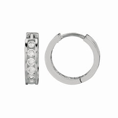 Sterling Silver Channel Set 3x15mm CZ Hoop Earrings