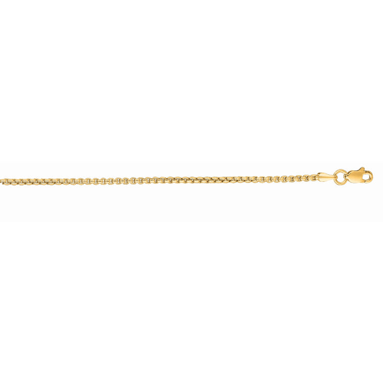 14K Yellow Gold 1.3mm Lite Round Box 20 Chain with Lobster Lock