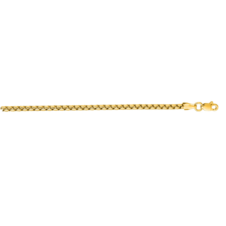 14K Yellow Gold 2.5mm Lite Round Box 18 Chain with Lobster Lock