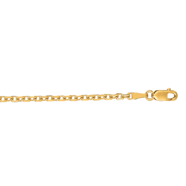 14K Yellow Gold 2.3mm Diamond Cut Cable 22 Chain with Lobster Lock