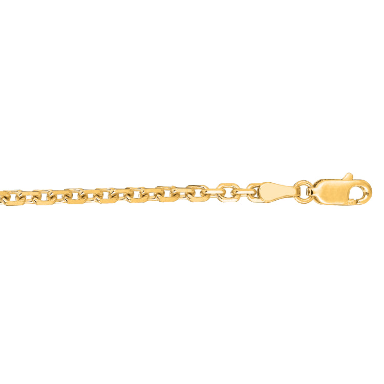 14K Yellow Gold 3.1mm Diamond Cut Cable 20 Chain with Lobster Lock