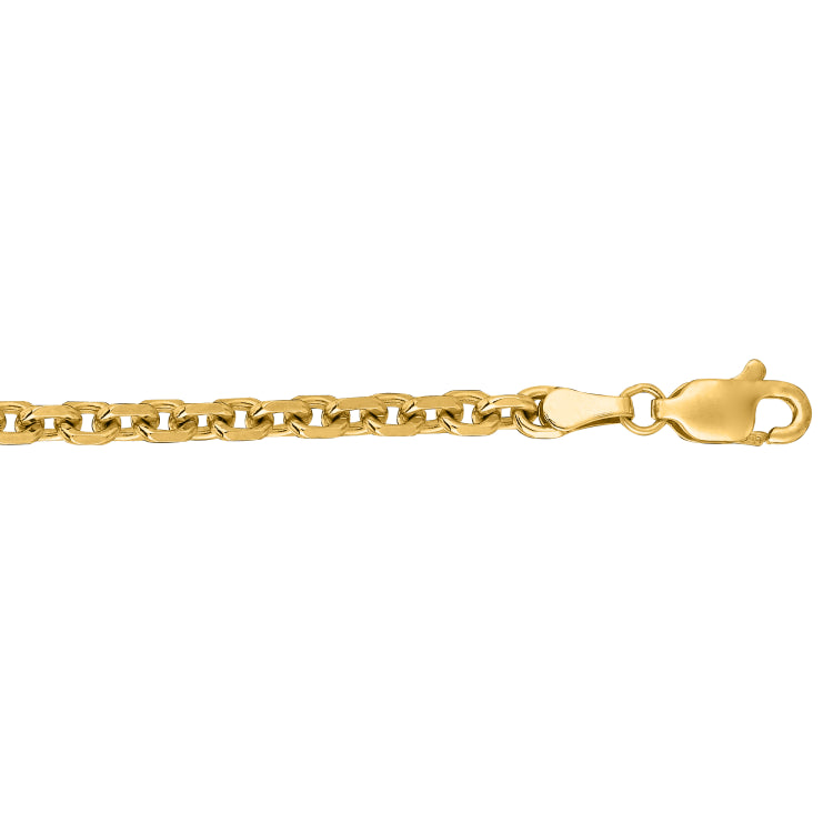 14K Yellow Gold 3.7mm Diamond Cut Cable 20 Chain with Lobster Lock