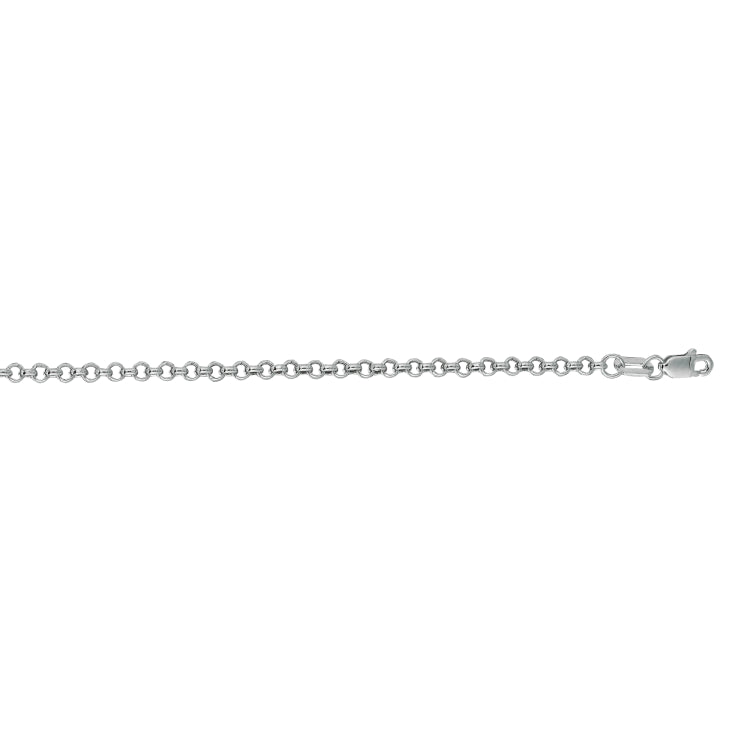 14K White Gold 2.5mm Lite Rolo 16 Chain with Lobster Lock