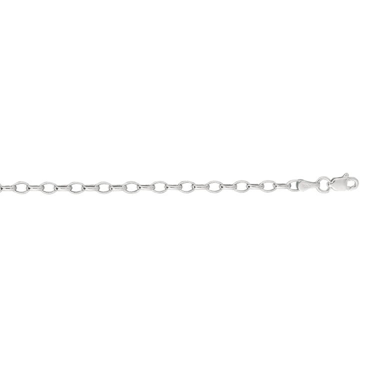 14K White Gold 3.2mm Lite Oval Rolo 7 Chain Bracelet with Lobster Lock